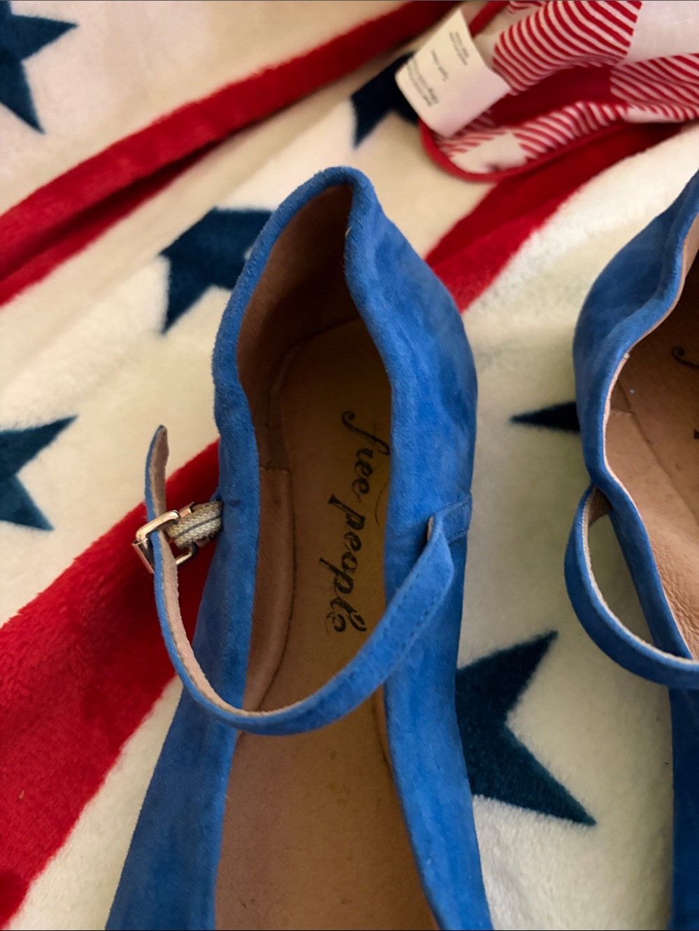 Free People Vibrant Blue Suede Mary Jane Flats with Ankle Strap (EU size 38) - Picture 4 of 5